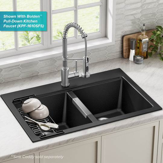 Granite 33 Inch 2-Bowl Undermount Drop-In Kitchen Sink