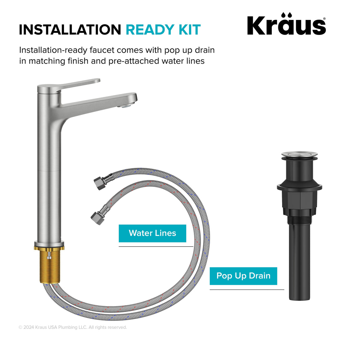 Indy Single Handle Vessel Bathroom Faucet with Pop up Drain
