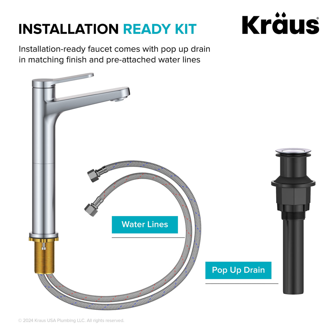 Indy Single Handle Vessel Bathroom Faucet with Pop up Drain