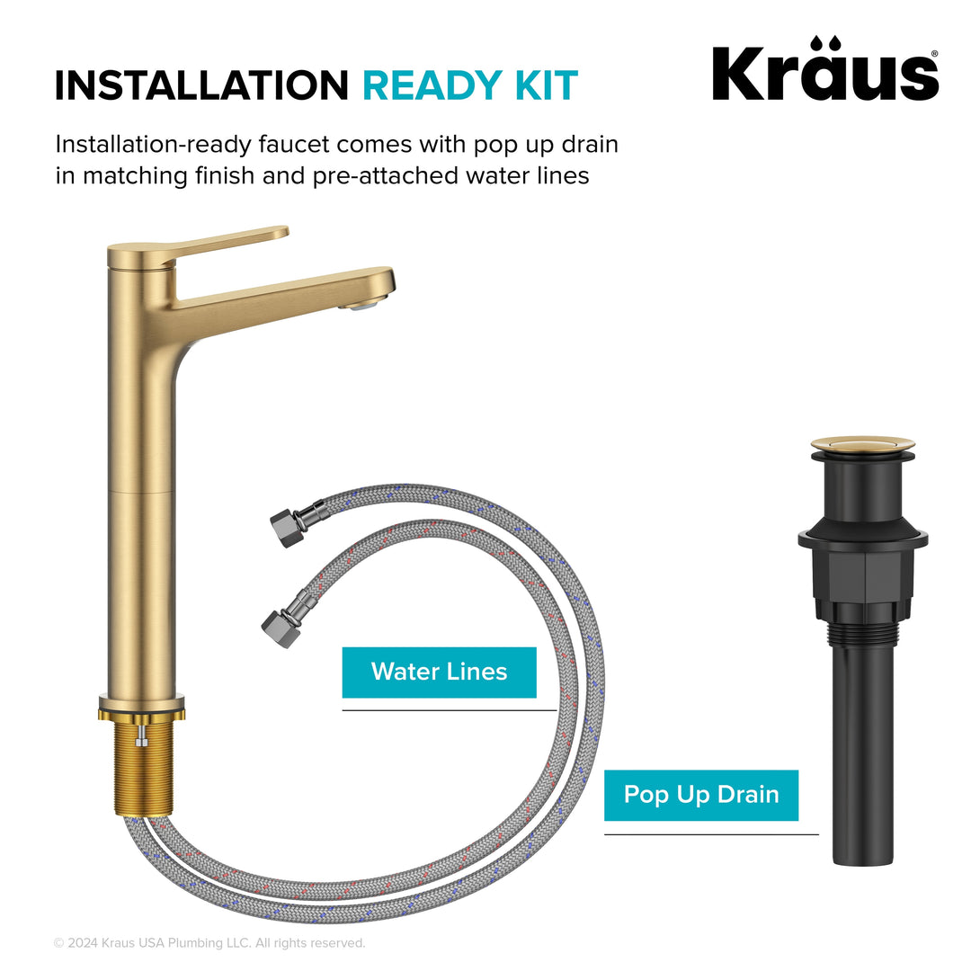 Indy Single Handle Vessel Bathroom Faucet with Pop up Drain