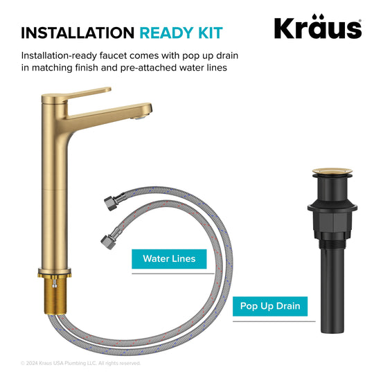 Indy Single Handle Vessel Bathroom Faucet with Pop up Drain