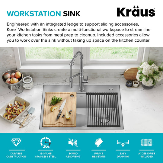 Kore Workstation Drop-In Stainless Steel Kitchen Sink