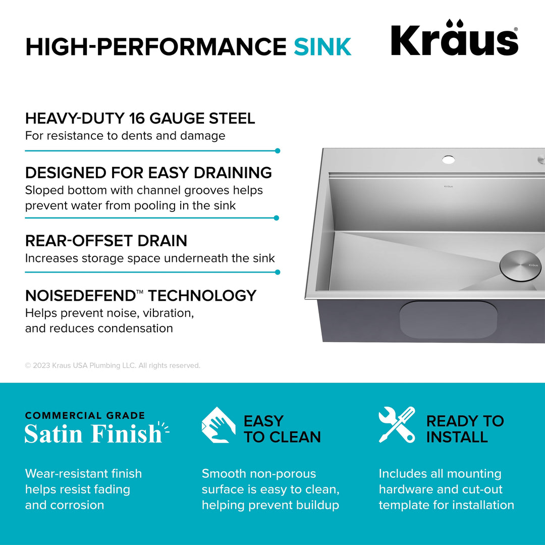 Kore Workstation Drop-In Stainless Steel Kitchen Sink