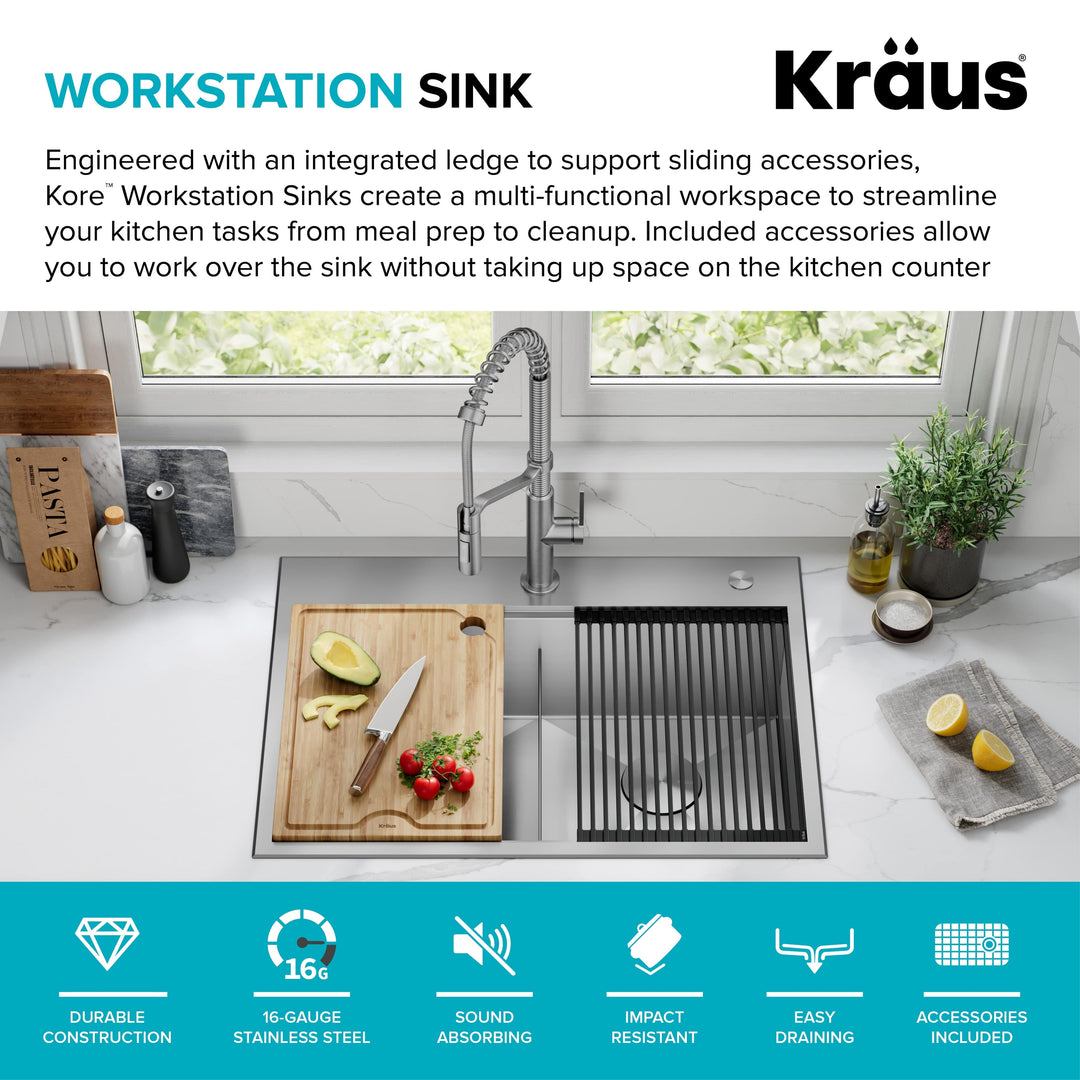 Kore Workstation Drop-In Stainless Steel Kitchen Sink