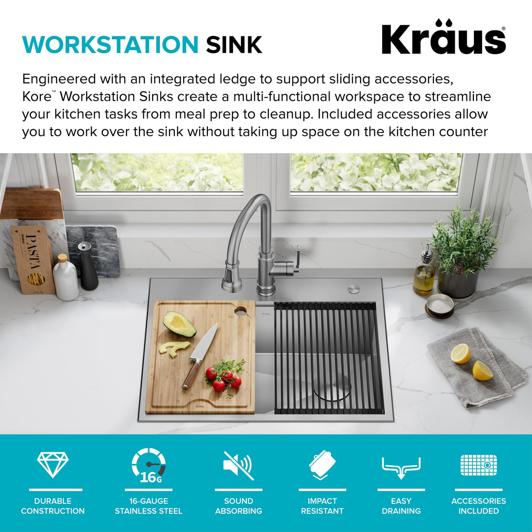 Kore Workstation Drop-In Stainless Steel Kitchen Sink