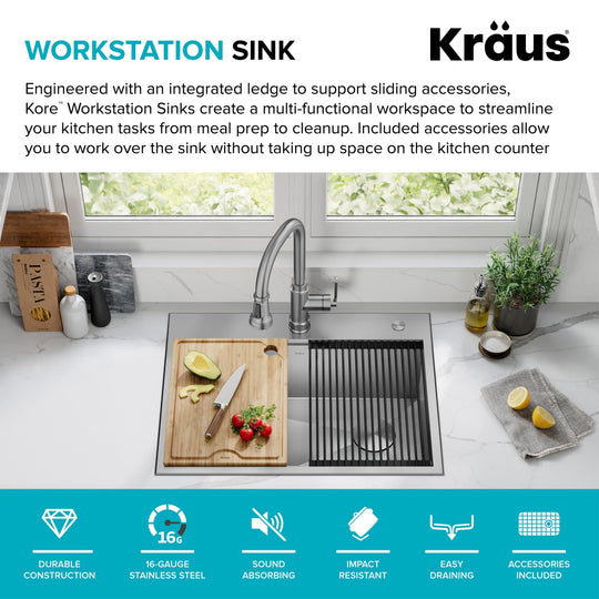 Kore Workstation Drop-In Stainless Steel Kitchen Sink