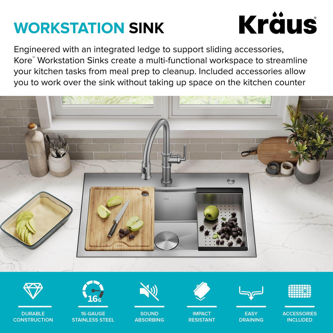 Kore Workstation Drop-In Stainless Steel Kitchen Sink