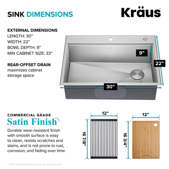 Kore Workstation Drop-In Stainless Steel Kitchen Sink