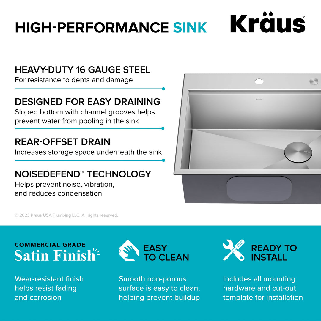 Kore Workstation Drop-In Stainless Steel Kitchen Sink