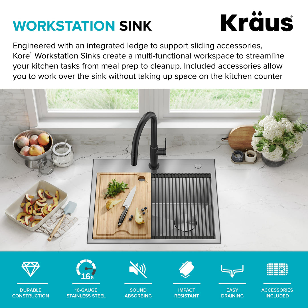 Kore Workstation Drop-In Stainless Steel Kitchen Sink
