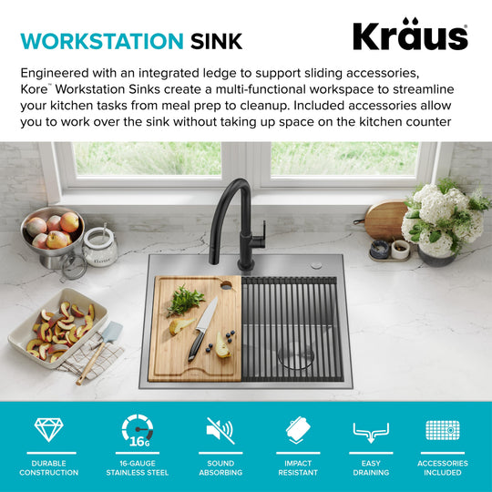 Kore Workstation Drop-In Stainless Steel Kitchen Sink