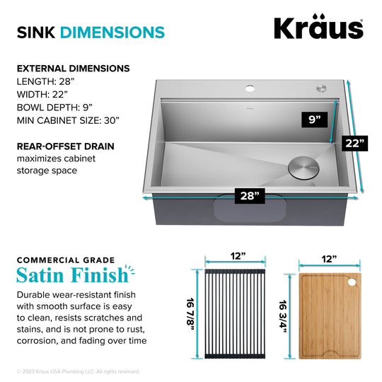 Kore Workstation Drop-In Stainless Steel Kitchen Sink