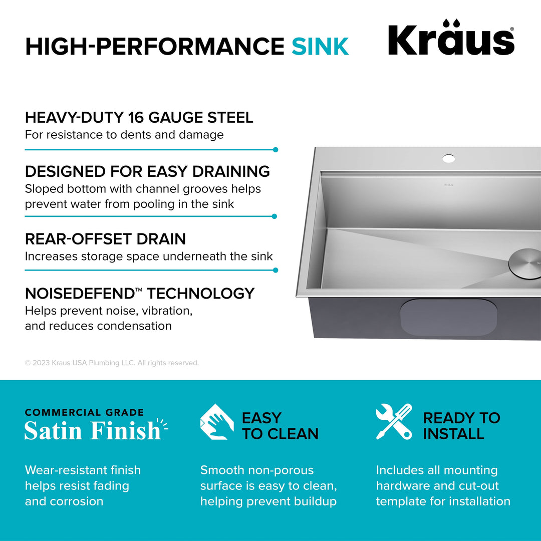 Kore Workstation Drop-In Stainless Steel Kitchen Sink