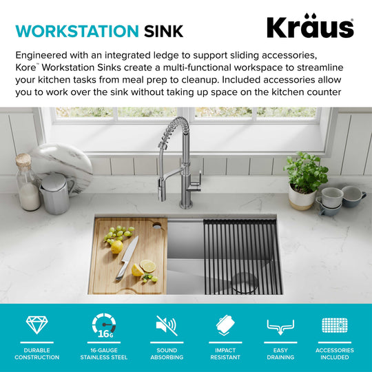 Kore Workstation Undermount Stainless Steel Kitchen Sink