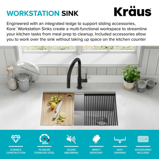 Kore Workstation Undermount Stainless Steel Kitchen Sink