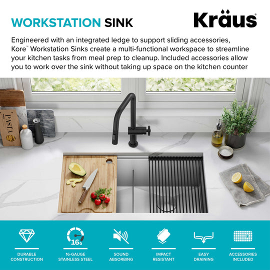 Kore Workstation Undermount Stainless Steel Kitchen Sink