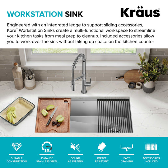 Kore Workstation Undermount Stainless Steel Kitchen Sink