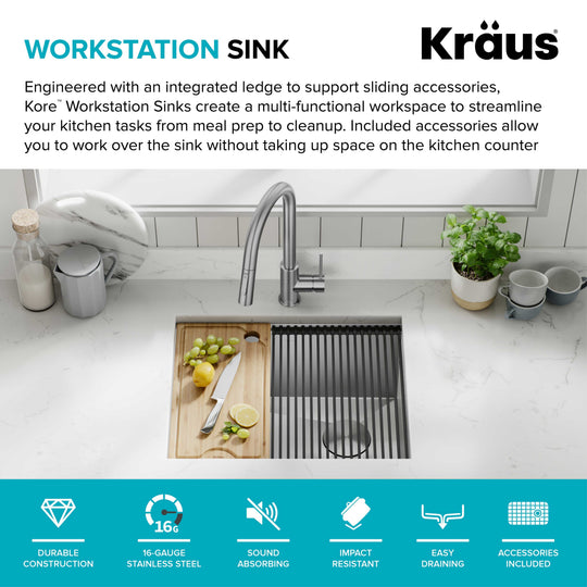 Kore Workstation Undermount Stainless Steel Kitchen Sink