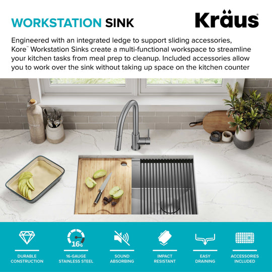 Kore Workstation Undermount Stainless Steel Kitchen Sink