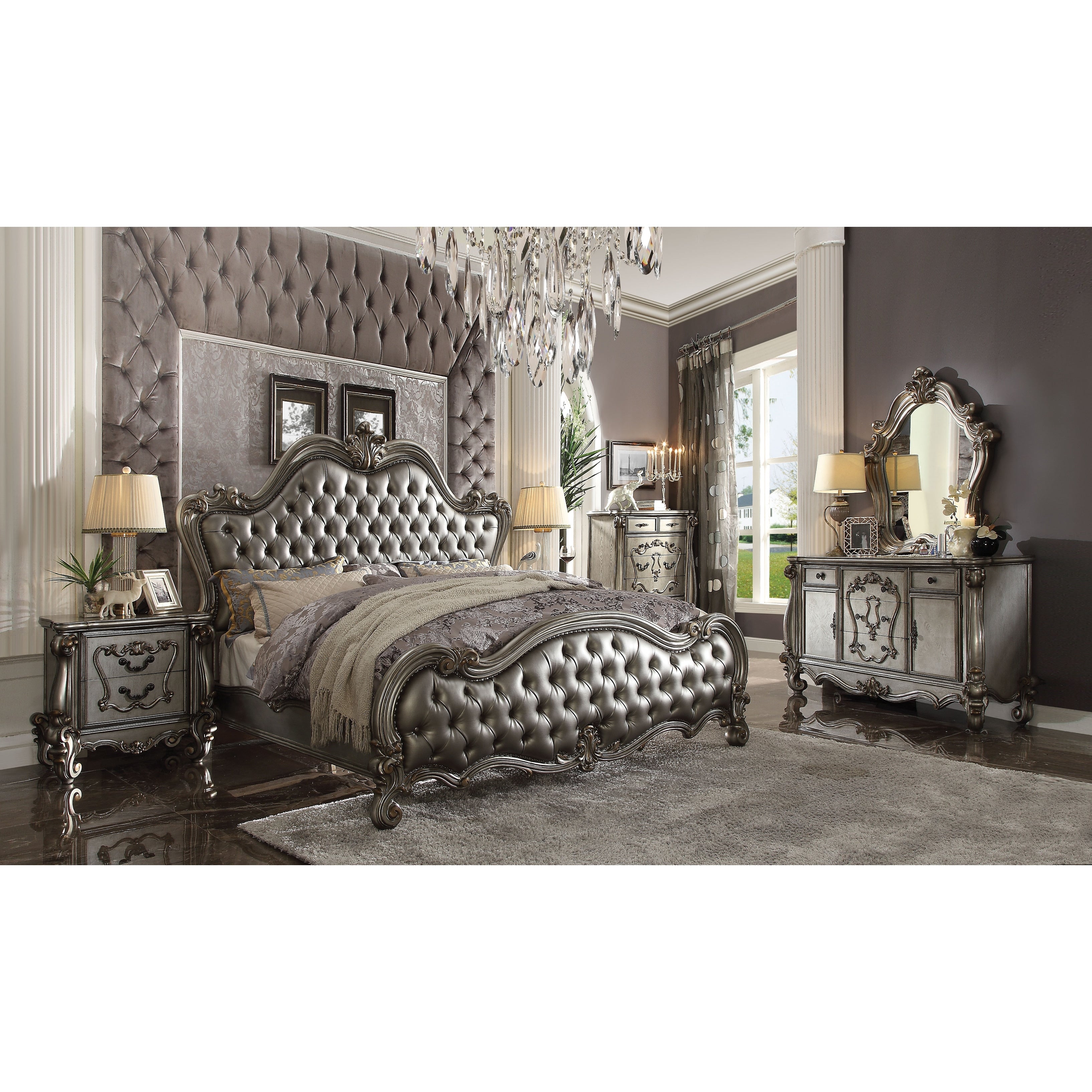 Klinger Silver and Antique Platinum Bed with Arched Headboard