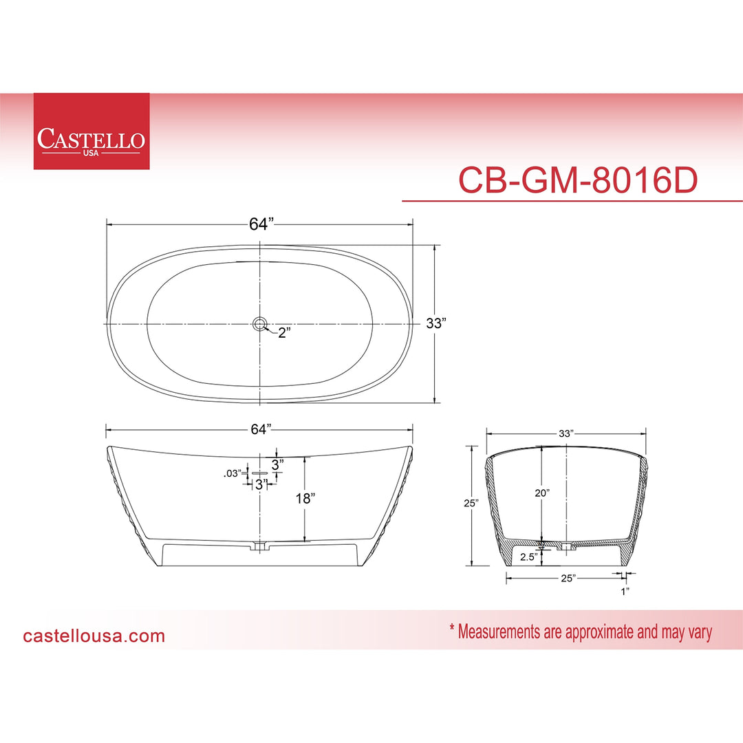 Knightsbrook 64" Freestanding Soaking Solid Surface Bathtub