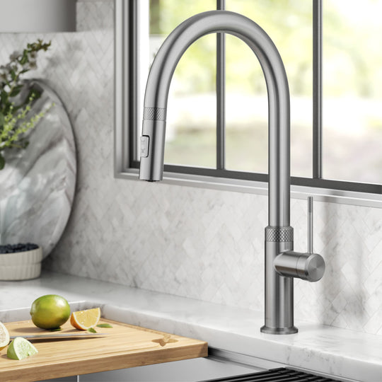 2-Function 1-Handle 1-Hole Pulldown Sprayer Brass Kitchen Faucet