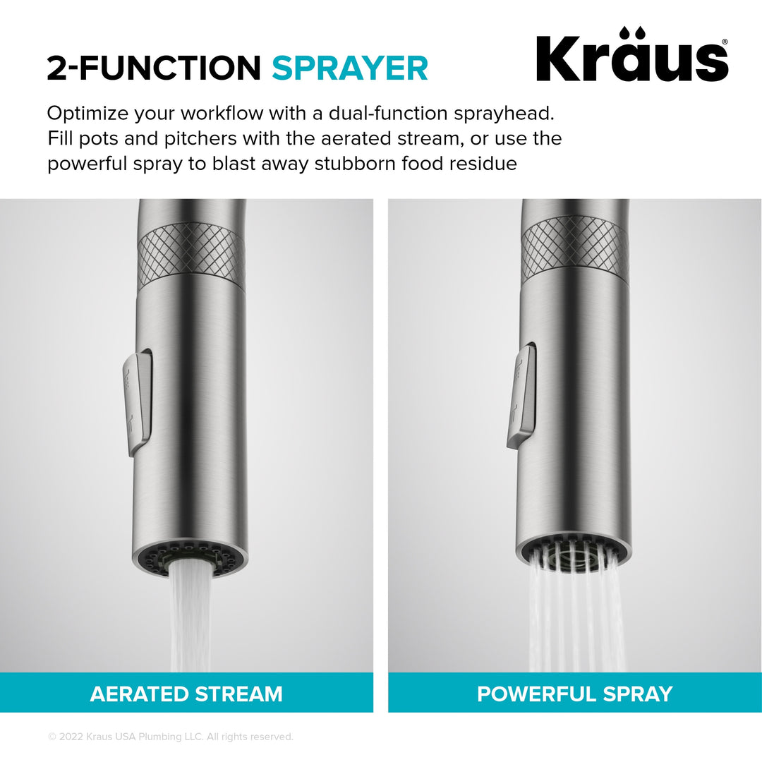 2-Function 1-Handle 1-Hole Pulldown Sprayer Brass Kitchen Faucet