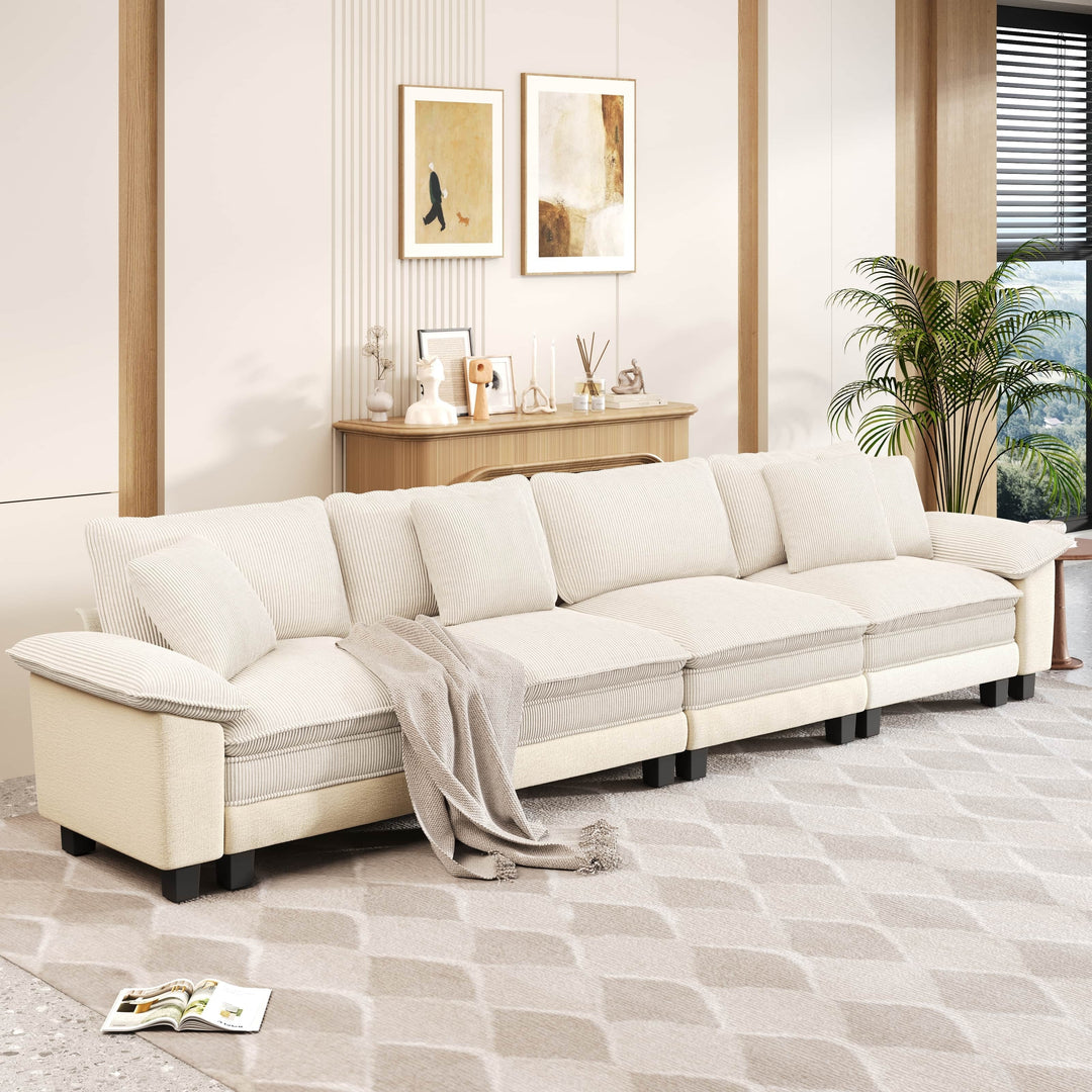 Cloud Modular Deep Seat Sofa, Chenille or Corduroy Sectional Couch with Removable Arms, 1–4 Seater