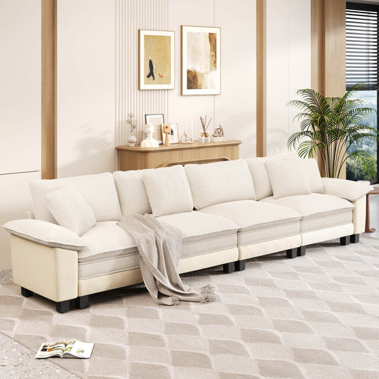 Cloud Modular Deep Seat Sofa, Chenille or Corduroy Sectional Couch with Removable Arms, 1–4 Seater