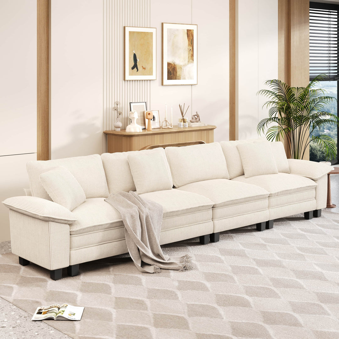 Cloud Modular Deep Seat Sofa, Chenille or Corduroy Sectional Couch with Removable Arms, 1–4 Seater