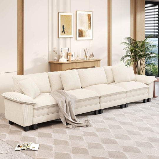Cloud Modular Deep Seat Sofa, Chenille or Corduroy Sectional Couch with Removable Arms, 1–4 Seater