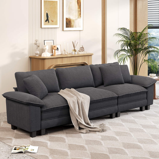 Cloud Modular Deep Seat Sofa, Chenille or Corduroy Sectional Couch with Removable Arms, 1–4 Seater