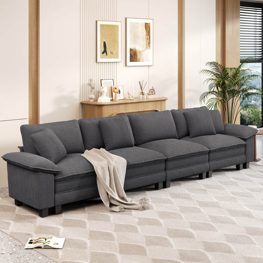Cloud Modular Deep Seat Sofa, Chenille or Corduroy Sectional Couch with Removable Arms, 1–4 Seater