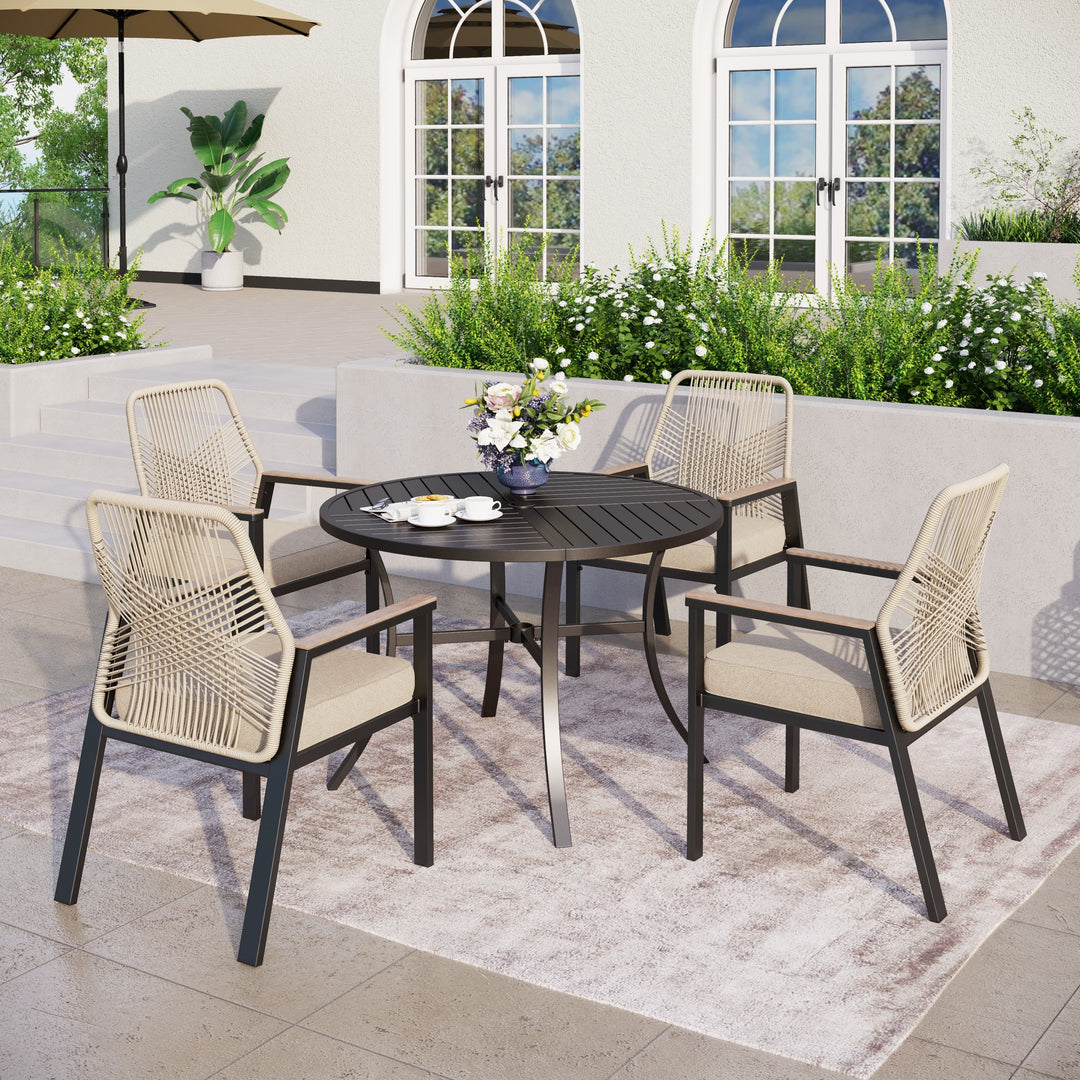 MAISON ARTS 5/7 Pieces Outdoor Dining Set, round Table and Woven Wicker Dining Chairs with Cushions