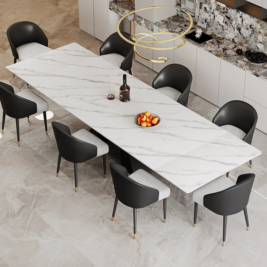 Minimalism Extendable Rectangular Sintered Stone Double Pedestal Dining Table Seat for 8-12 - 110.24"