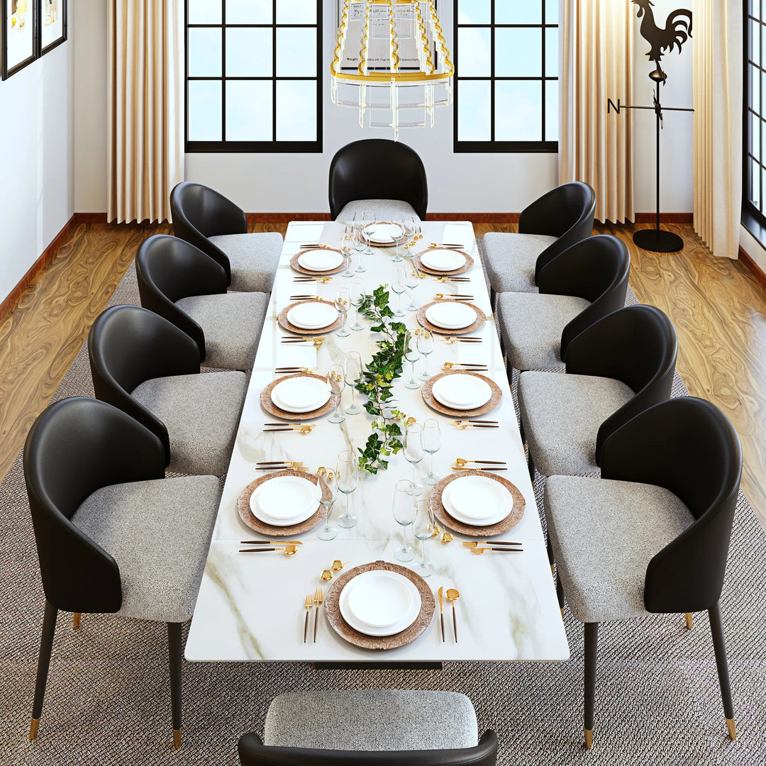 Minimalism Extendable Rectangular Sintered Stone Double Pedestal Dining Table Seat for 8-12 - 110.24"