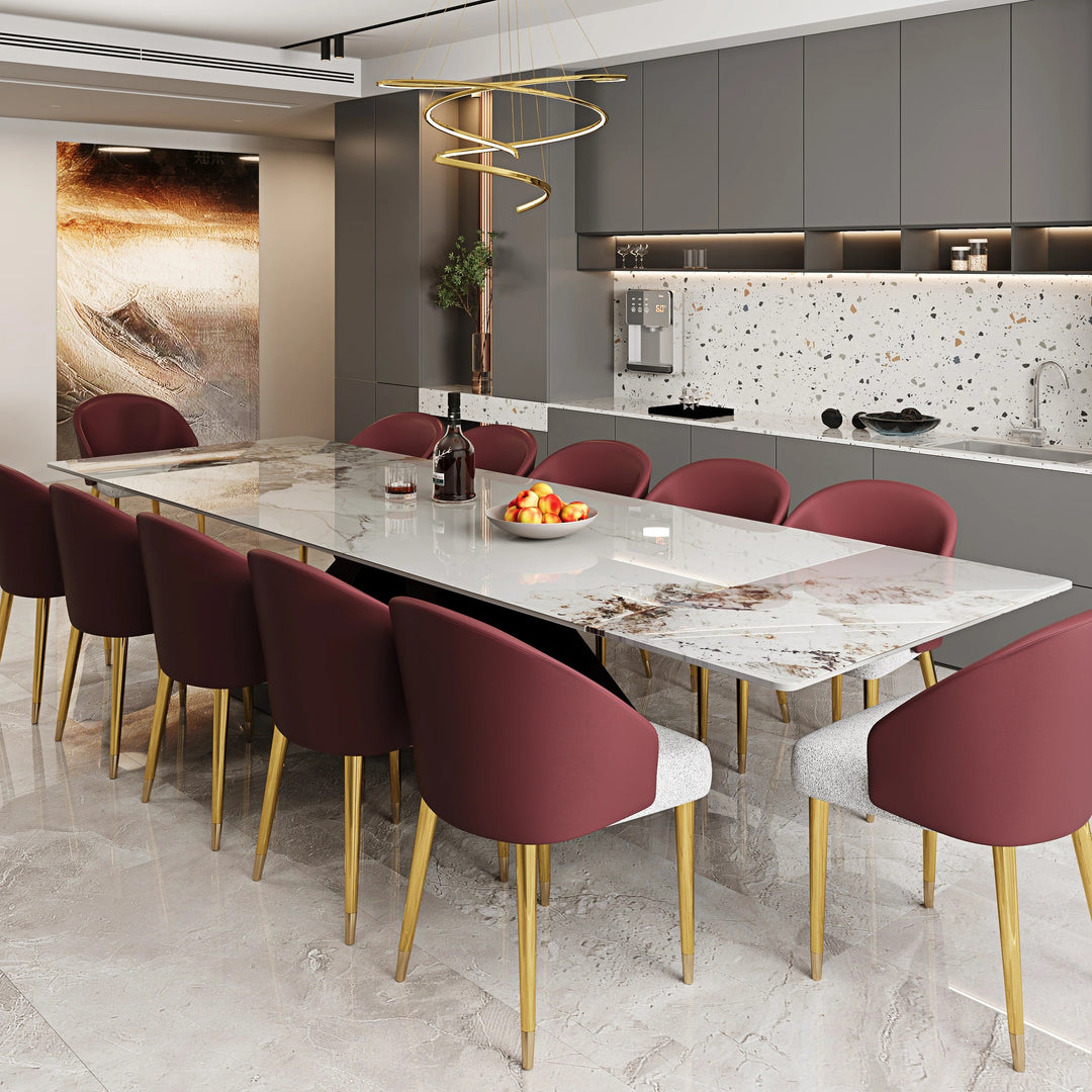 Minimalism Extendable Rectangular Sintered Stone Double Pedestal Dining Table Seat for 8-12 - 110.24"