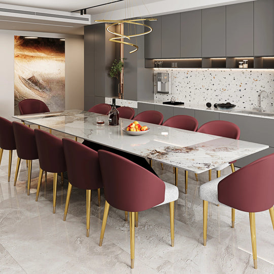 Minimalism Extendable Rectangular Sintered Stone Double Pedestal Dining Table Seat for 8-12 - 110.24"