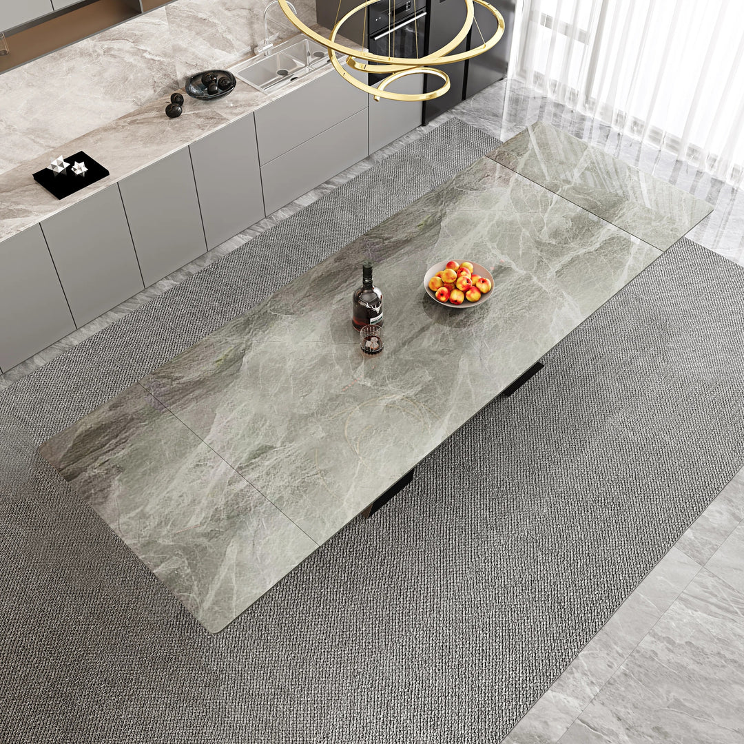 Minimalism Extendable Rectangular Sintered Stone Double Pedestal Dining Table Seat for 8-12 - 110.24"