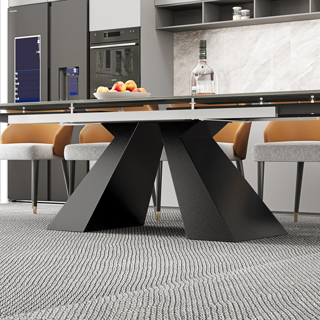 Minimalism Extendable Rectangular Sintered Stone Double Pedestal Dining Table Seat for 8-12 - 110.24"
