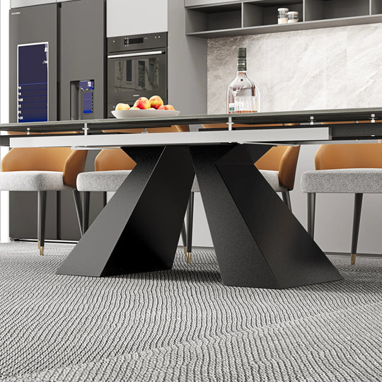 Minimalism Extendable Rectangular Sintered Stone Double Pedestal Dining Table Seat for 8-12 - 110.24"