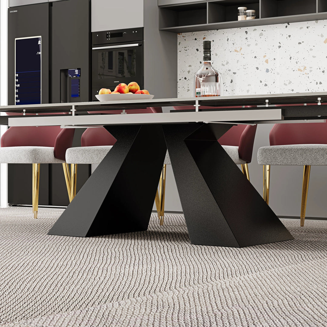 Minimalism Extendable Rectangular Sintered Stone Double Pedestal Dining Table Seat for 8-12 - 110.24"