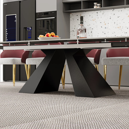 Minimalism Extendable Rectangular Sintered Stone Double Pedestal Dining Table Seat for 8-12 - 110.24"