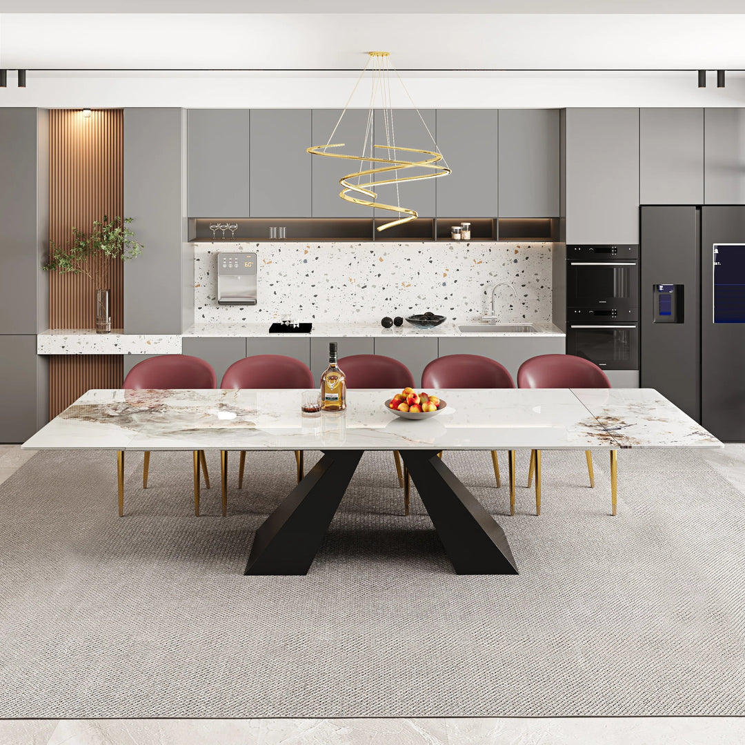 Minimalism Extendable Rectangular Sintered Stone Double Pedestal Dining Table Seat for 8-12 - 110.24"
