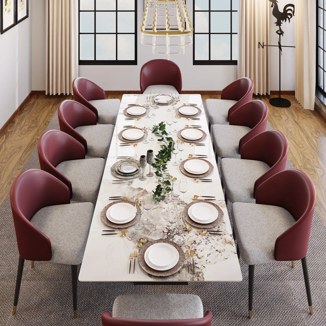 Minimalism Extendable Rectangular Sintered Stone Double Pedestal Dining Table Seat for 8-12 - 110.24"