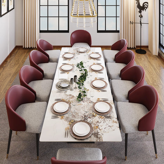 Minimalism Extendable Rectangular Sintered Stone Double Pedestal Dining Table Seat for 8-12 - 110.24"