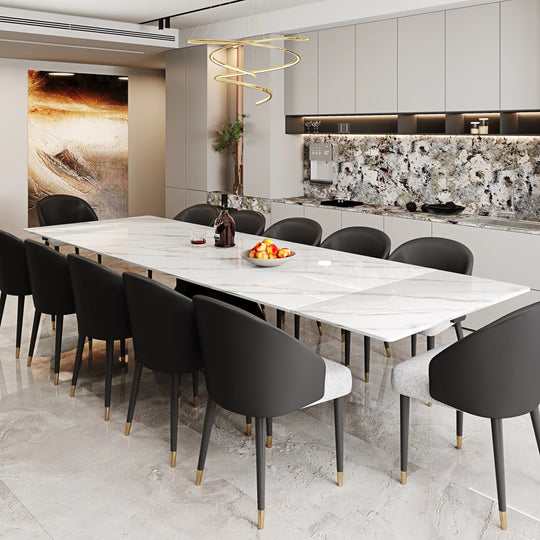 Minimalism Extendable Rectangular Sintered Stone Double Pedestal Dining Table Seat for 8-12 - 110.24"