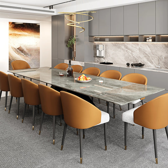 Minimalism Extendable Rectangular Sintered Stone Double Pedestal Dining Table Seat for 8-12 - 110.24"