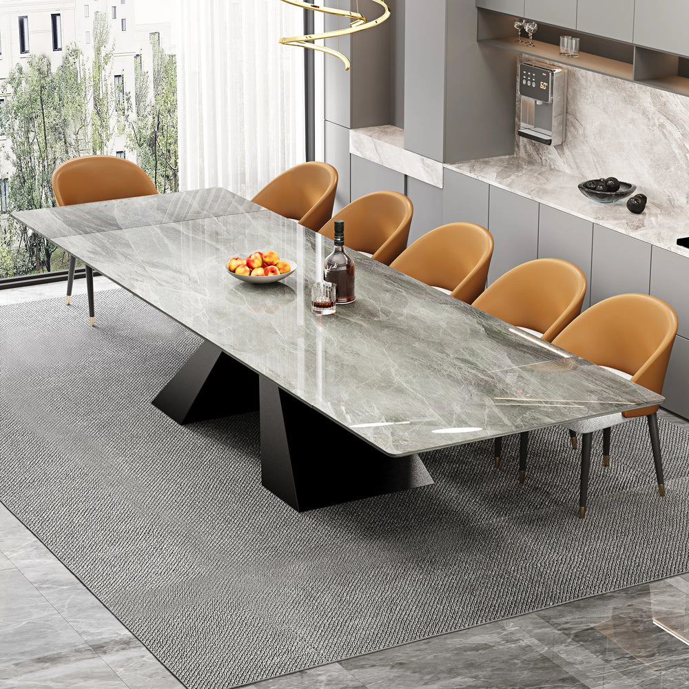 Minimalism Extendable Rectangular Sintered Stone Double Pedestal Dining Table Seat for 8-12 - 110.24"