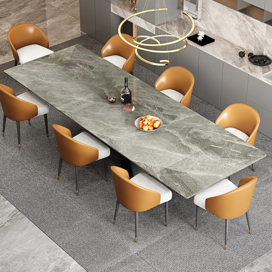 Minimalism Extendable Rectangular Sintered Stone Double Pedestal Dining Table Seat for 8-12 - 110.24"